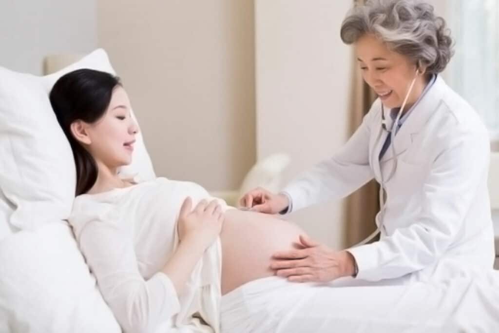 Беременная мать проходит обследование у врача Бейке